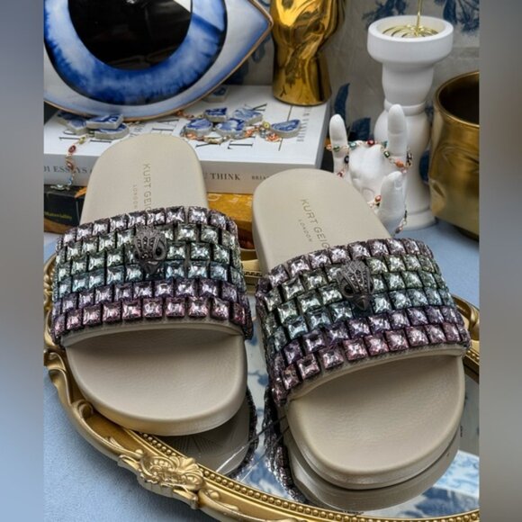 🆕 KURT GEIGER LONDON 🧿 NWOB Meena Eagle Jewel Sandal, Pastel Rainbow - Sz US 6 - Picture 5 of 16